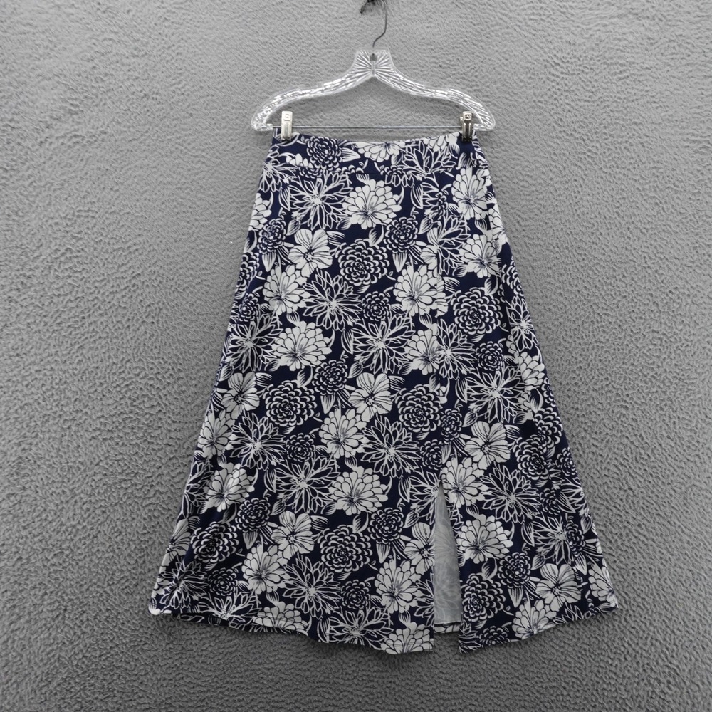 Talbots Floral A Line Skirt Small Petite Navy White Cotton Blend Women Summer